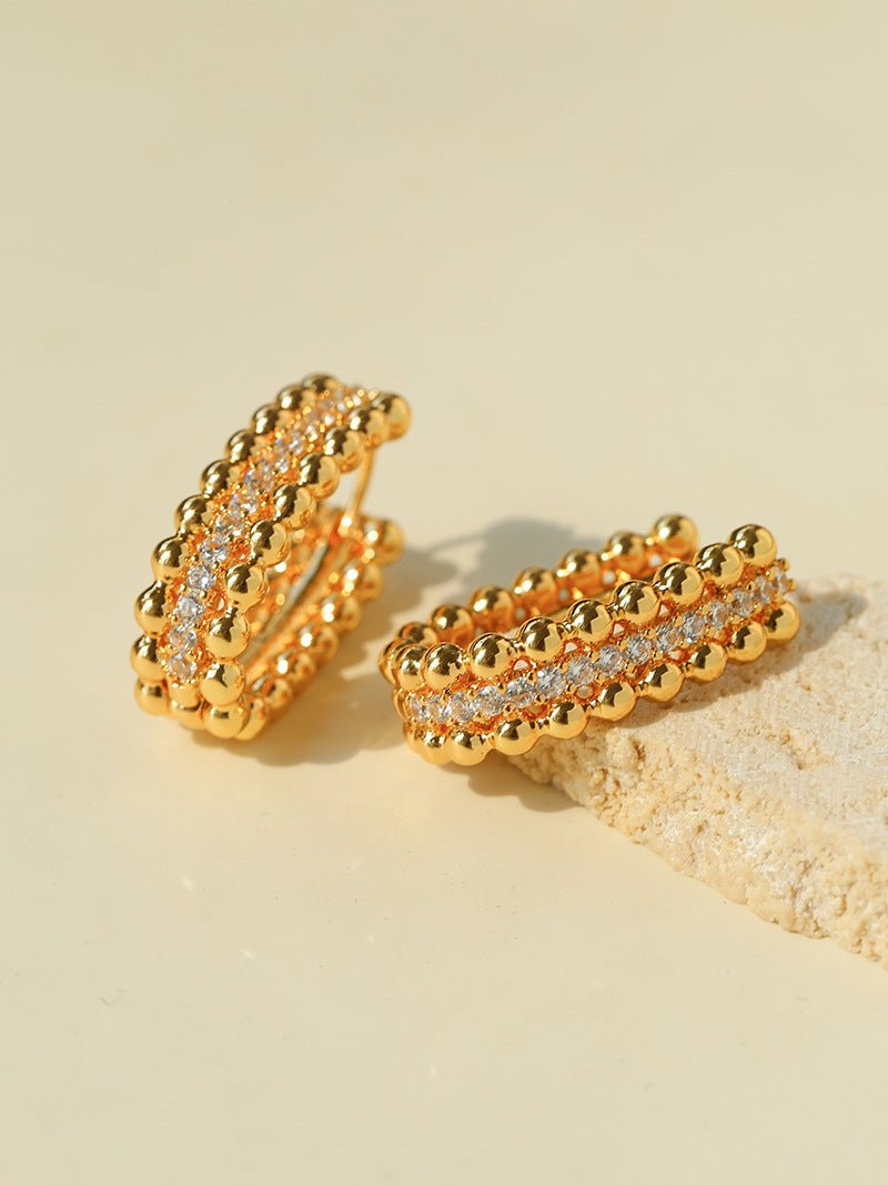 Round Bead Zircon Arc Earrings - floysun