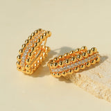 Round Bead Zircon Arc Earrings - floysun