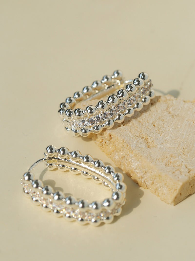 Round Bead Zircon Arc Earrings - floysun
