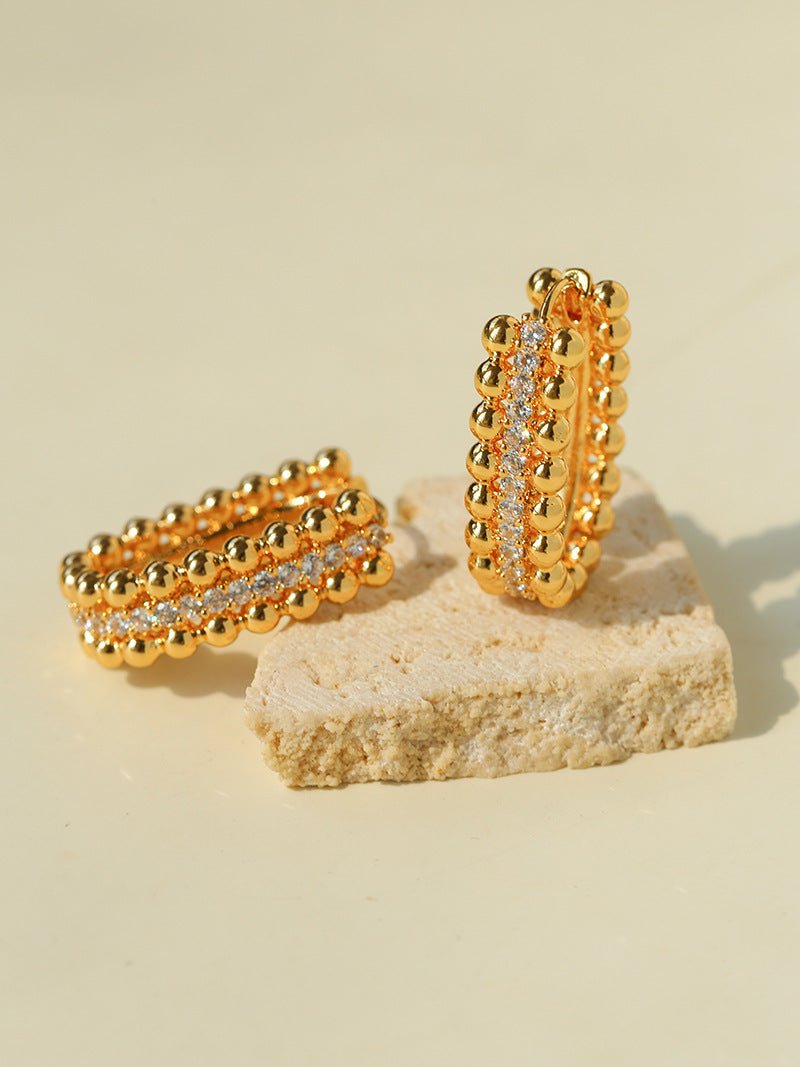 Round Bead Zircon Arc Earrings - floysun