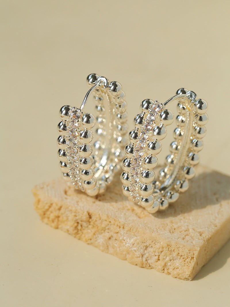 Round Bead Zircon Arc Earrings - floysun