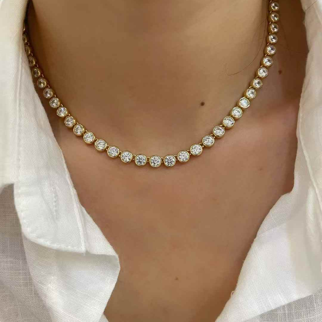 Round Bezel Tennis Necklace - floysun