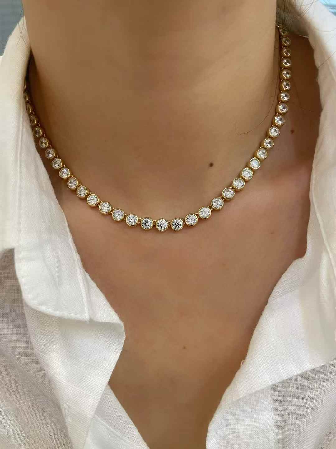 Round Bezel Tennis Necklace - floysun