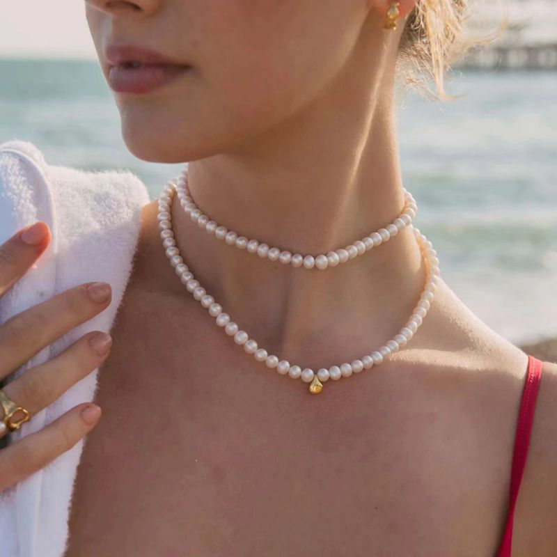 Round Freshwater Pearl Gold Accent Necklace - floysun