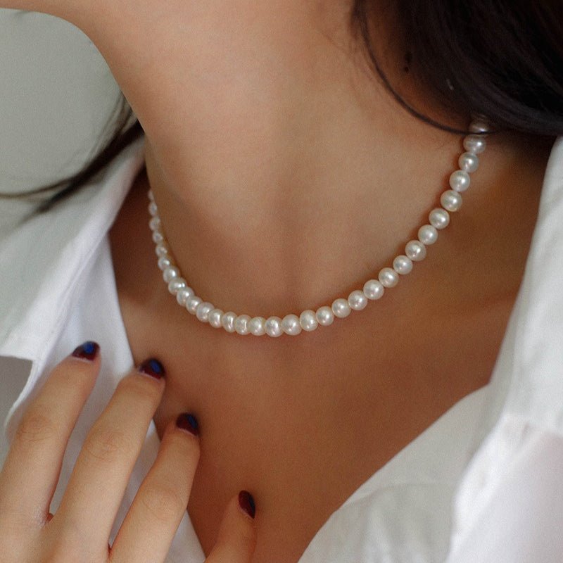Round Freshwater Pearl Gold Accent Necklace - floysun