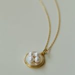 Round White Shell and Pearl Pendant Necklace - floysun