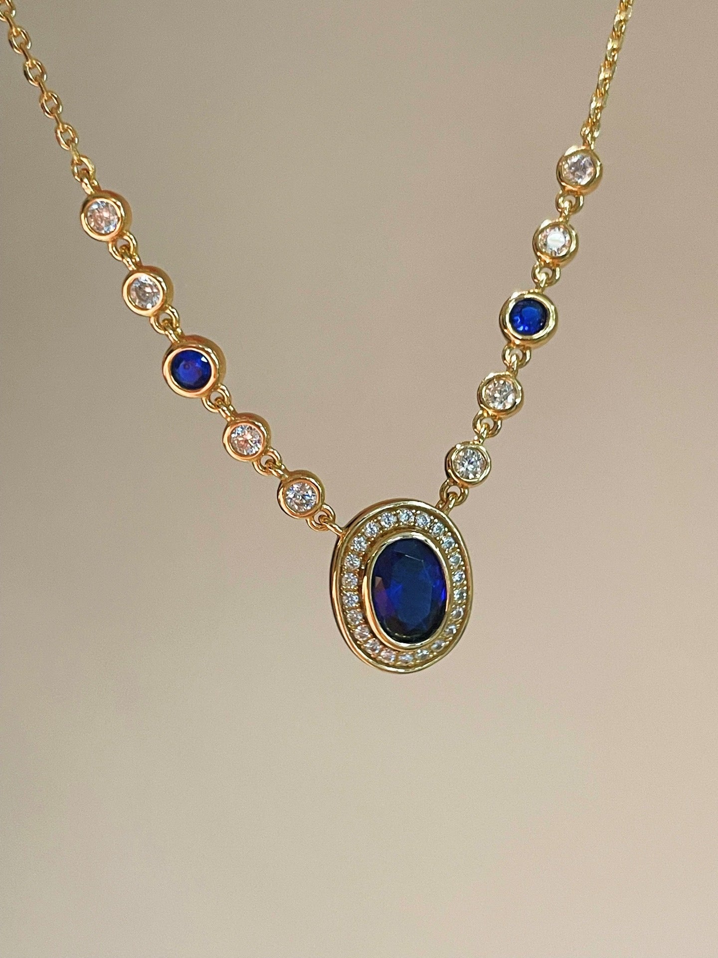 Royal Blue Bubble Sapphire Necklace - floysun