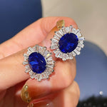 Royal Blue Duchess Oval Stud Earrings - floysun