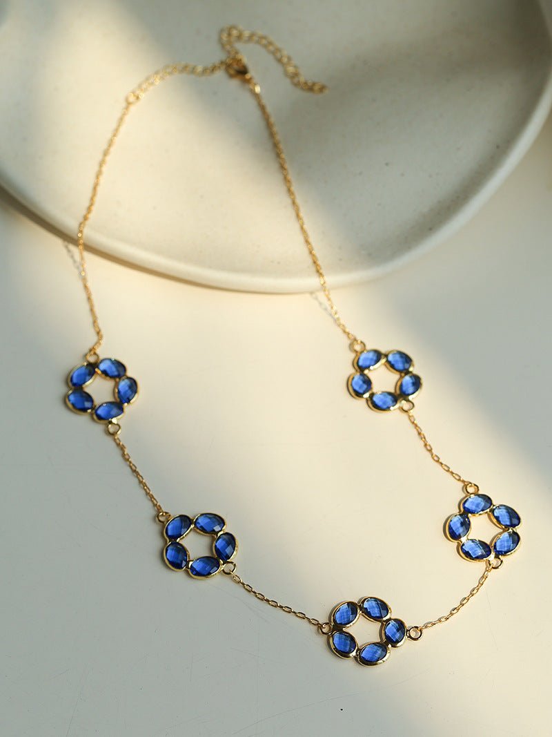 Royal Blue Floral Necklace | Vintage Gold Chain Necklace - floysun