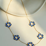Royal Blue Floral Necklace | Vintage Gold Chain Necklace - floysun