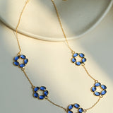 Royal Blue Floral Necklace | Vintage Gold Chain Necklace - floysun