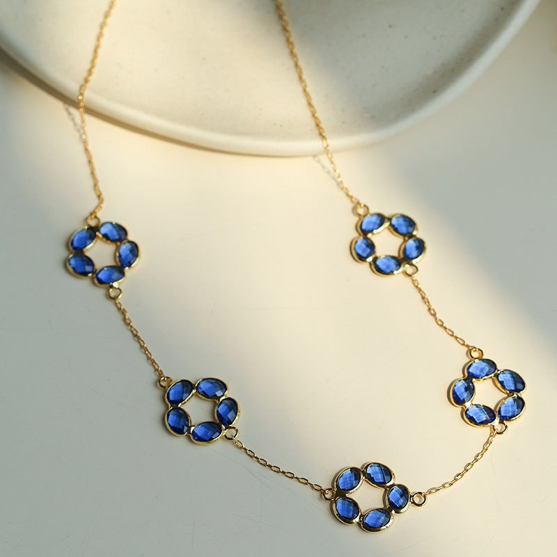 Royal Blue Floral Necklace | Vintage Gold Chain Necklace - floysun