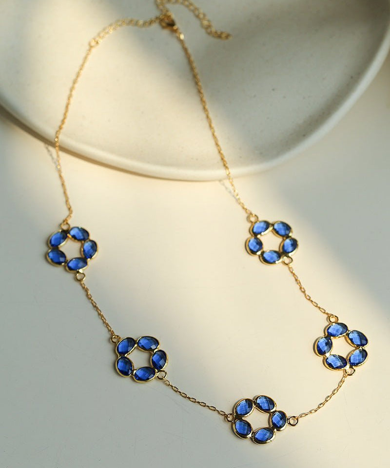 Royal Blue Floral Necklace | Vintage Gold Chain Necklace - floysun