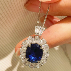 Royal Blue Sapphire Fan Necklace - floysun