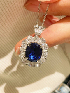 Royal Blue Sapphire Fan Necklace - floysun