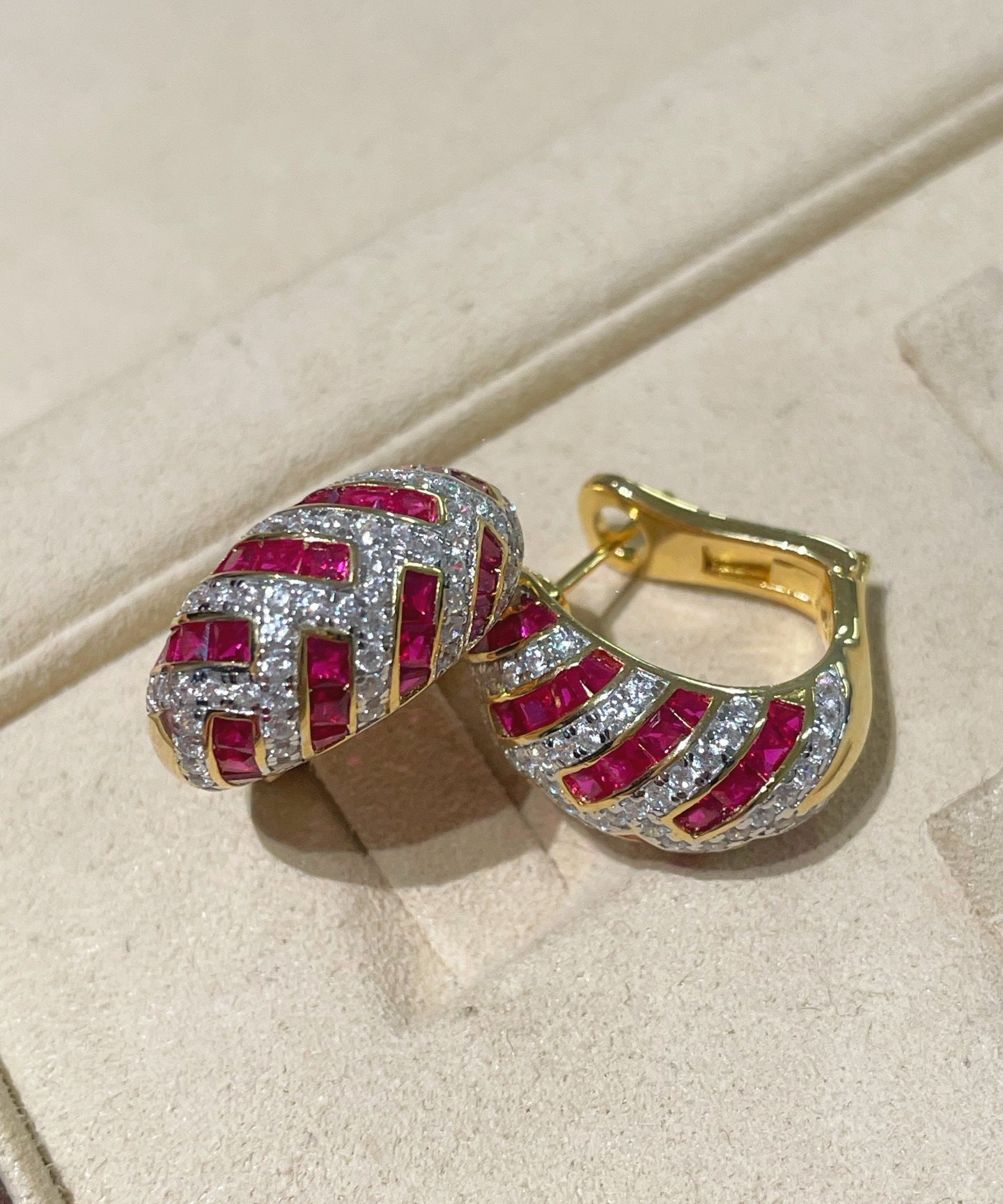 Ruby Zircon Huggie Earrings - floysun