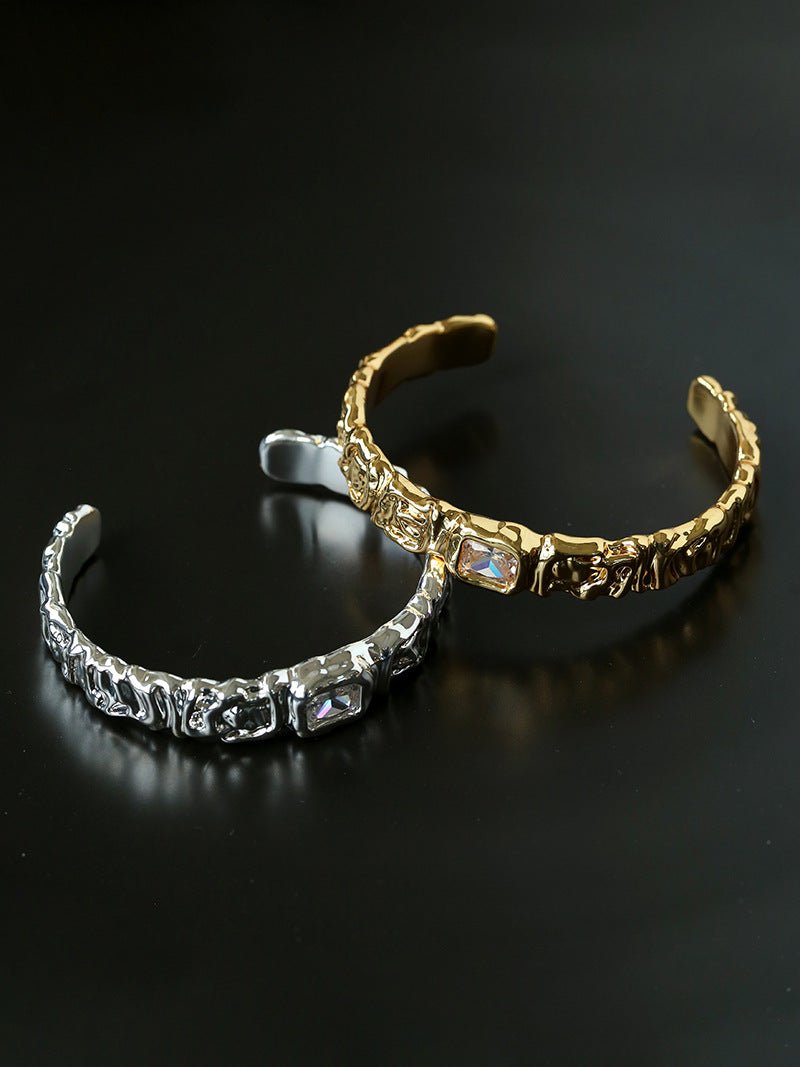 Ruched Lava Textured Open Cuff Bracelet - floysun