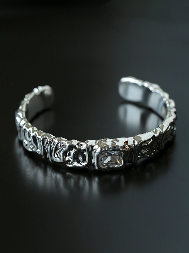 Ruched Lava Textured Open Cuff Bracelet - floysun