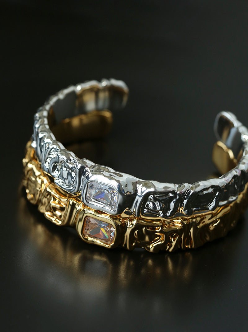 Ruched Lava Textured Open Cuff Bracelet - floysun