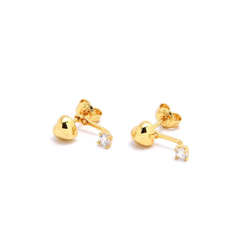 S925 Gold - Plated Heart CZ Drop Stud Earrings - floysun