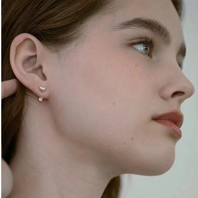 S925 Gold - Plated Heart CZ Drop Stud Earrings - floysun