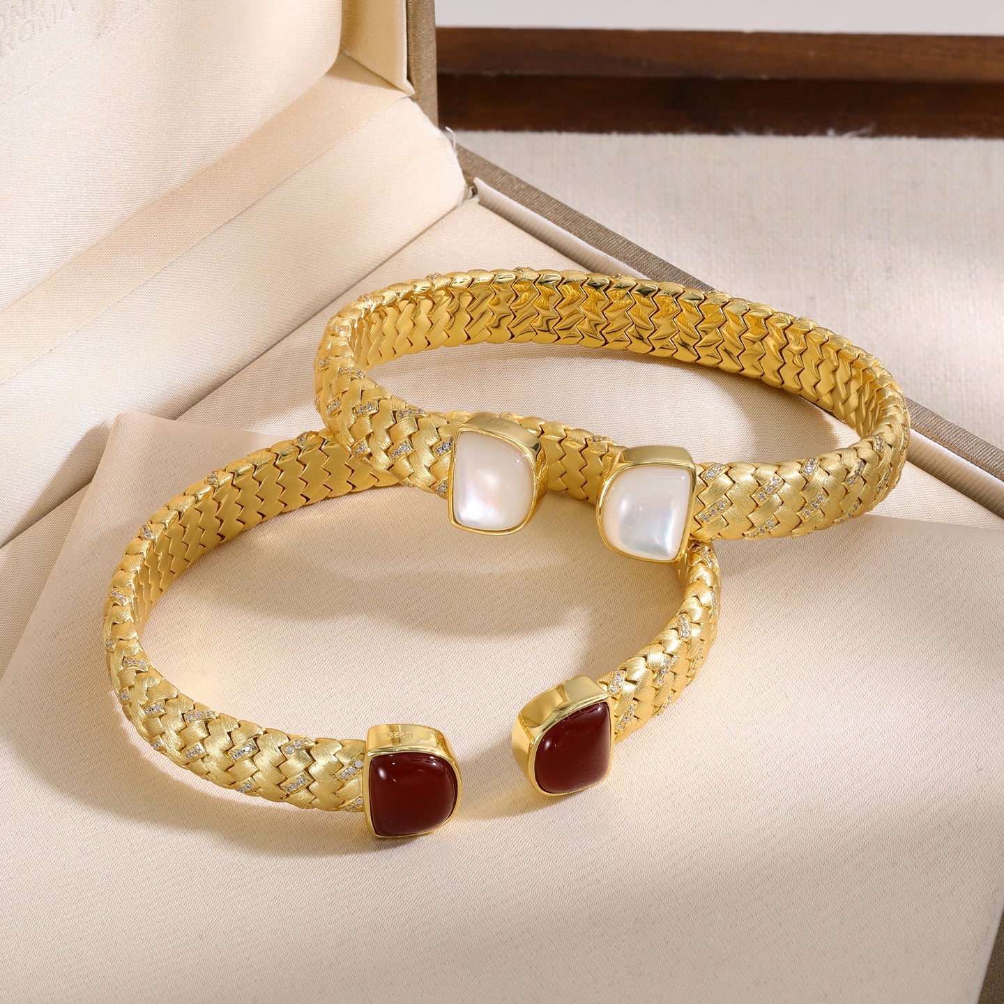 S925 Gold - Plated Woven Open Bangle - floysun