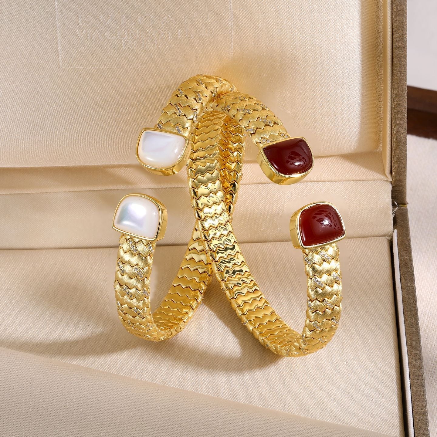 S925 Gold - Plated Woven Open Bangle - floysun