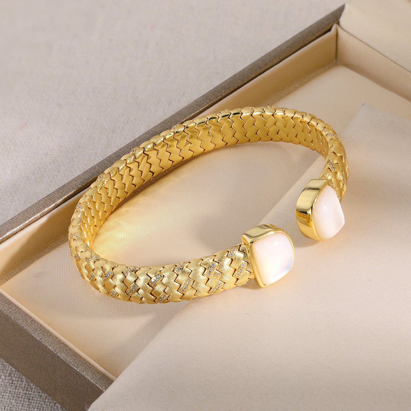 S925 Gold - Plated Woven Open Bangle - floysun