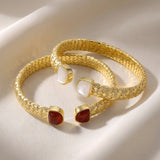 S925 Gold - Plated Woven Open Bangle - floysun