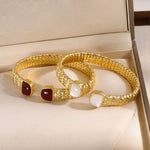 S925 Gold - Plated Woven Open Bangle - floysun