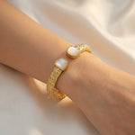 S925 Gold - Plated Woven Open Bangle - floysun