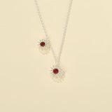S925 Sterling Silver Daisy Red Agate Pendant Necklace - floysun