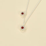 S925 Sterling Silver Daisy Red Agate Pendant Necklace - floysun