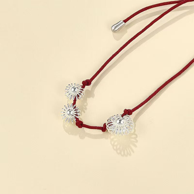 S925 Sterling Silver Daisy Red Cord Bracelet | Adjustable Slider Friendship Bracelet - floysun