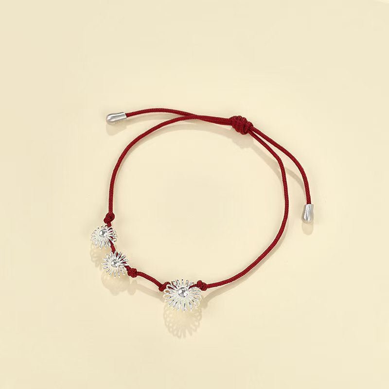 S925 Sterling Silver Daisy Red Cord Bracelet | Adjustable Slider Friendship Bracelet - floysun