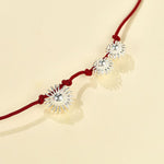 S925 Sterling Silver Daisy Red Cord Bracelet | Adjustable Slider Friendship Bracelet - floysun