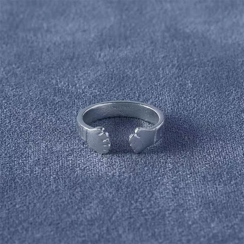 S925 Sterling Silver Embracing Ocean Ring - Organic Texturized Adjustable Band Ring - floysun