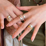 S925 Sterling Silver Embracing Ocean Ring - Organic Texturized Adjustable Band Ring - floysun