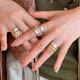 S925 Sterling Silver Embracing Ocean Ring - Organic Texturized Adjustable Band Ring - floysun