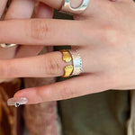 S925 Sterling Silver Embracing Ocean Ring - Organic Texturized Adjustable Band Ring - floysun