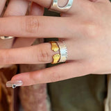 S925 Sterling Silver Embracing Ocean Ring - Organic Texturized Adjustable Band Ring - floysun
