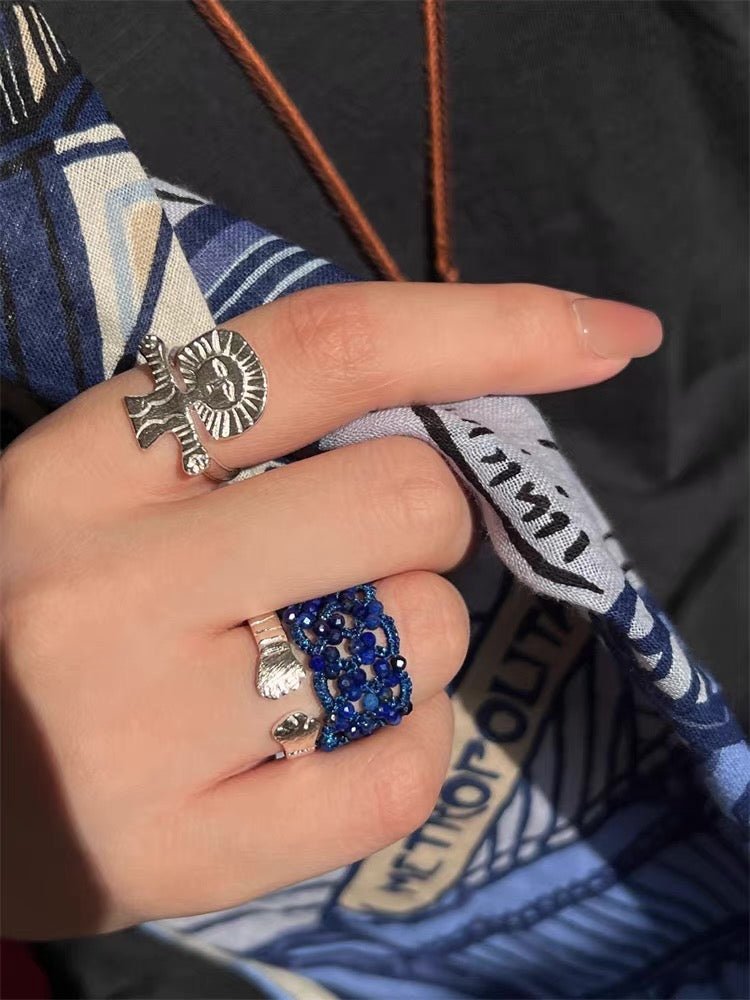 S925 Sterling Silver Embracing Ocean Ring - Organic Texturized Adjustable Band Ring - floysun