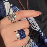 S925 Sterling Silver Embracing Ocean Ring - Organic Texturized Adjustable Band Ring - floysun