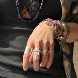 S925 Sterling Silver Embracing Ocean Ring - Organic Texturized Adjustable Band Ring - floysun