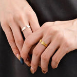 S925 Sterling Silver Embracing Ocean Ring - Organic Texturized Adjustable Band Ring - floysun