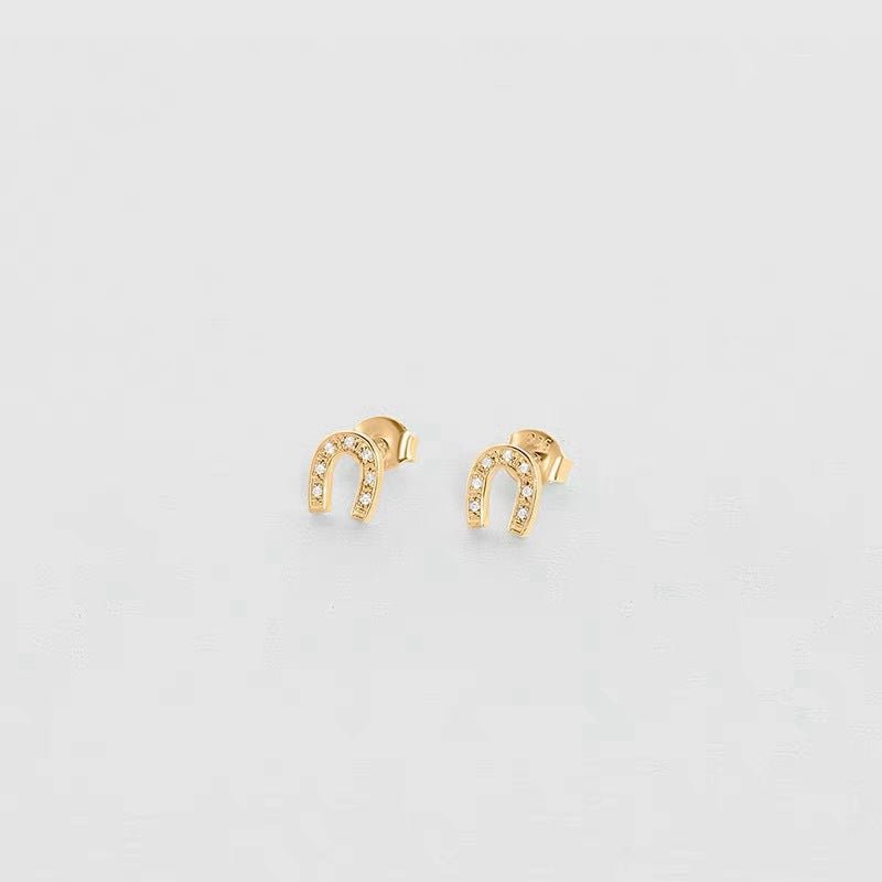 S925 Sterling Silver Lucky Horseshoe Stud Earrings - floysun