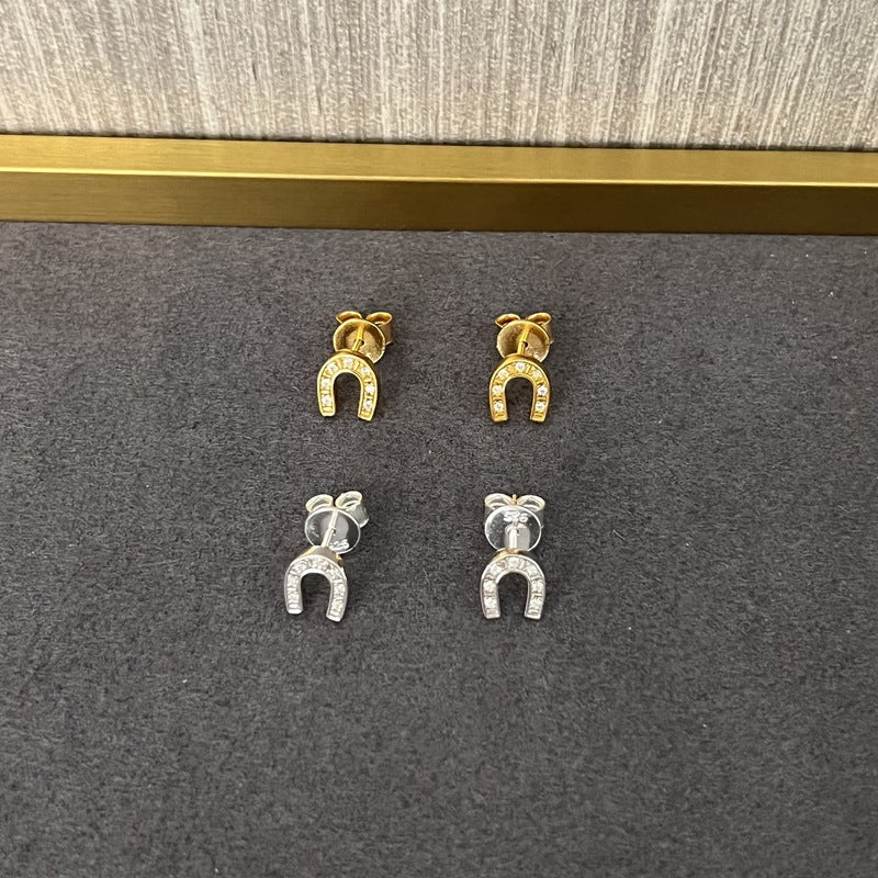 S925 Sterling Silver Lucky Horseshoe Stud Earrings - floysun