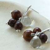Sandalwood & Glass Bead Cluster Drop Earrings - floysun