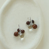 Sandalwood & Glass Bead Cluster Drop Earrings - floysun