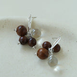 Sandalwood & Glass Bead Cluster Drop Earrings - floysun